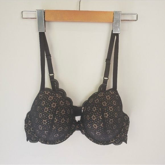 Aerie Black Lace Underwire Bra 34D Plunge Boho Lingerie Boudoir - Picture 1 of 4